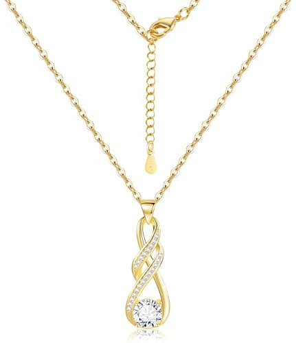 Halsketten Gold Ketten für Damen, 14k Vergoldet Sterling Silber 925 Halskette mit Unendlichkeit Anhänger Zirkonia Strass Stein Unendlichkeit Anhänger Halskette Schmuck Gold Ketten Frauen Damen