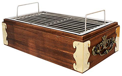 Barbecue portatile a carbonella con telaio in legno/bambù e scatola in acciaio inox in carbonio tipo split tipo tradizionale riscaldatore per esterni, casa, campeggio, design rettangolare