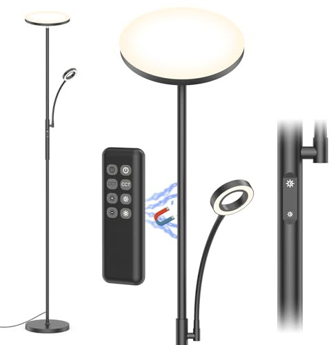 Lampara de Pie LED Salón Regulable, 4200LM 35W Lámpara de Pie Moderna con Lámpara de Lectura Ajustable, 3000K-6000K Lamparas LED con Control Remoto, Táctil y Función Memoria para Dormitorio, Oficina