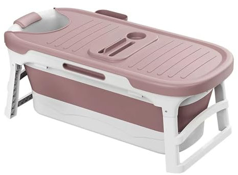 Baignoire Portable Bathtub,Baignoire Adulte Pliable Mobile,Ice Bath Tub,Avec couvercle amovible, panier à savon et rouleau de massage，Idéal pour Spa à Domicile et Douche(Color:Rose)