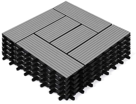 IDMarket - Set di 5 lastre per terrazze a mosaico WODHY clipsabili in legno composito grigio 30 x 30 cm