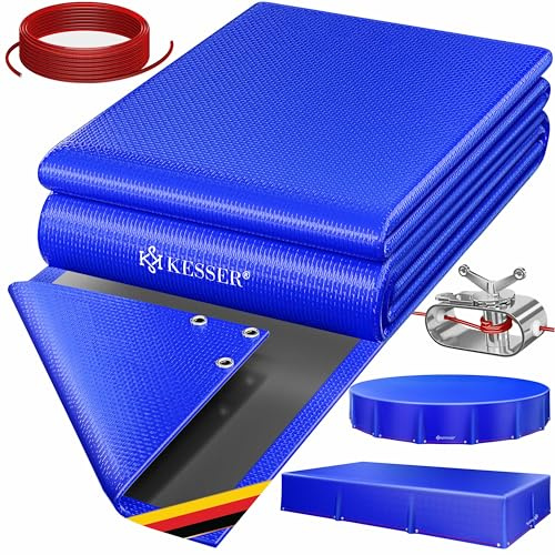 KESSER® Lona de cobertura solar para piscina, rectangular, 450 x 220 cm, 200 g/m², material PE, con cuerda de acero + tensor de cable con ojales, cubierta solar, resistente a los rayos UV, resistente