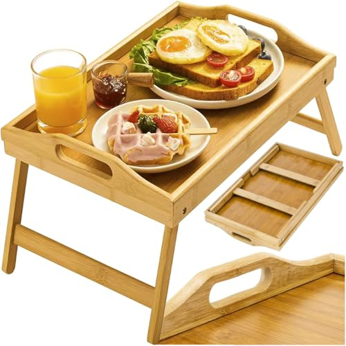 Ruhhy 25052 Table pour ordinateur portable en bambou 48,5 x 28,5 cm – Plateau de lit pliable et canapé – Table pliante XL parfaite pour ordinateur portable, manger, lire