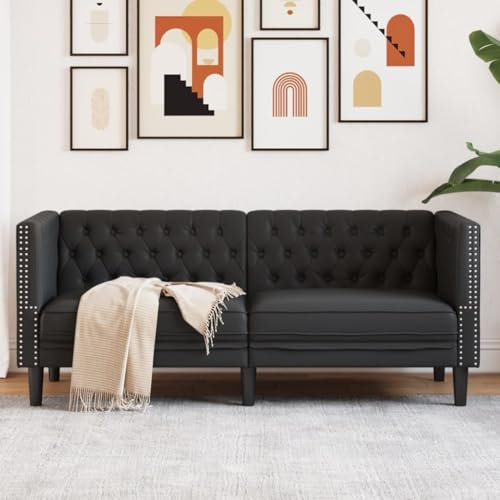 LAPOOH Chesterfield-Sofa 2-Sitzer Schwarz Kunstleder, Loungesofa, Sofas & Couches, Relaxsofa, Couch für Wohnzimmer - 372659