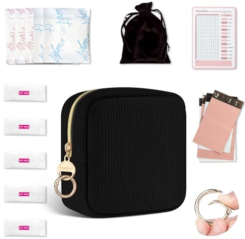 Erste Periode Mädchen Set Perioden Starter Set für Binden Mädchen 1. Regel Geschenk Periode Tasche Schule Mädchen Binden Tampons Tasche Menstruation Aufbewahrung für Damenbinden Stilleinlagen(Schwarz)