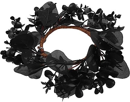 KAILIKETIY Halloween Blumenkranz Für Haustür Gothic Deko Mit Schwarzen Ahornblättern Und Kerzen Gruselige Atmosphäre Für Halloween-Dekoration