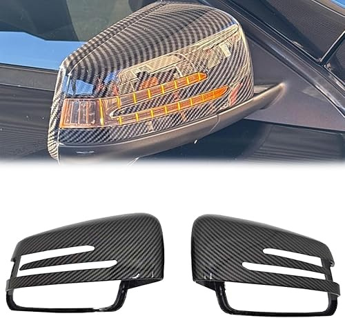 Fouedy 1 Paar Spiegelkappen für Benz W204 C207 W212 W221 W164 C218 Auto Seitenspiegel Abdeckkappe Rückspiegel Schutzabdeckungen (Farbe: Kohlefaser)