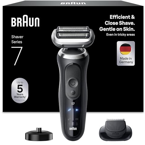 Braun Serie 7 Rasoio Elettrico Barba, Wet&Dry, Regolabarba Uomo, Rasoio Barba, 60 Min di Utilizzo, Base di Ricarica, +1 Accessorio, Senza Fili, 100% Impermeabile, Regolabarba Braun 72-N4200s, Nero