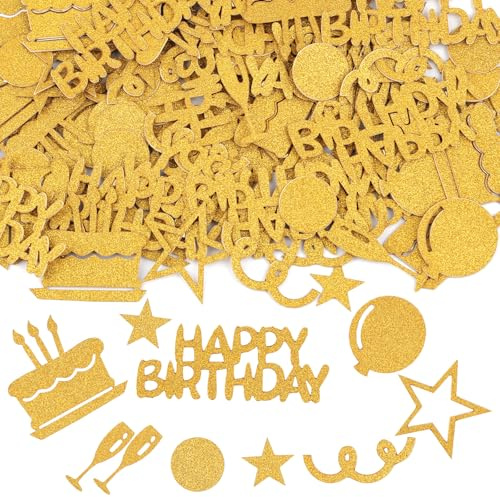 Konfetti Streudeko Geburtstag Gold, 100Pcs Happy Birthday Tischdeko Goldene