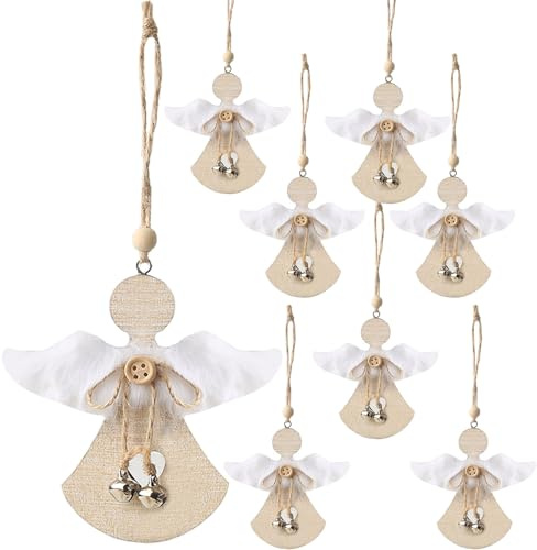DAHI 8X Addobbi Albero di Natale Legno, Angioletti Natalizi da Appendere, Decorazioni Natalizie in Legno, pour Decorazioni Albero di Natale (Angelo)
