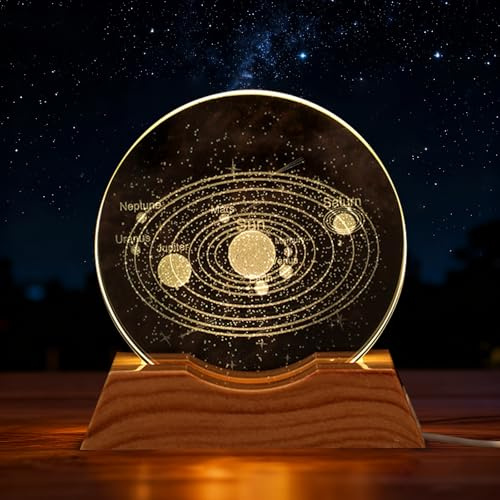 Lot de 2 boules de cristal 3D planète avec socle Système solaire Boule de cristal créative Scène de nuit Astronomie Boule 3D Système solaire Boule de cristal pour Noël, Saint-Valentin, anniversaire