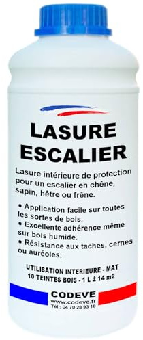 Lasure Escalier - Codeve Bois/Chêne foncé - 1L - Intérieur - Pour La Protection D'un Escalier En Chêne, Sapin, Hêtre Ou Frêne.