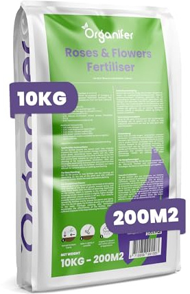 Fertilizzante Per Rose E Fiori - Tutto In Uno - 10 Kg Ogni 200 M2 - Per Piante Perenni E Fiorite - Nutrienti A Lunga Durata, Colori Intensi, Radici Forti E Fioriture Abbondanti - Organifer