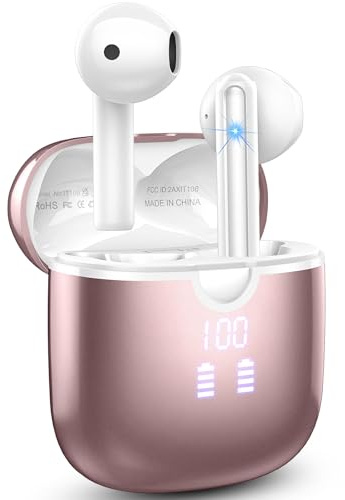Wireless Earbuds, Bluetooth 5.3 Eearphones with 4 ENC Noise Cancelling Microphone, Bluetooth Earphones with HiFi Stereo Deep Bass, 40 Playtime Dual LED Display, IP7 Waterproof In Ear Headphones, USB-C