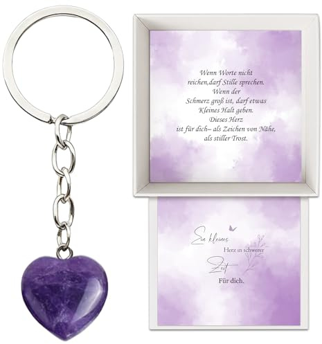 Porte Bonheur avec Boîte Cadeau,Porte-clés Lucky,Cristal en Forme Coeur,Guérir Anneau Porte Clé,pour femmes,Famille,Partenaires,Amis-Pierre Naturelle Violette