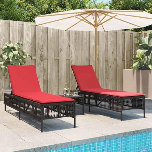 Yisssmeng Brown PE Rattan Patio Chaise Lounge Set of 2, Adjustable Backrest, Removable Cushions, Steel Frame, 78x30.7x14.9