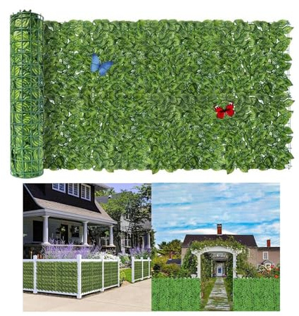 Künstliche Efeu Hecke Sichtschutz Künstliche Hecke, Efeu-Sichtschutzwand mit grünen Blättern, Kunstrasen, dekorative Kulisse für mehr Privatsphäre auf dem Balkon oder im Garten