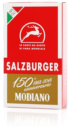 Modiano Salzburger Kartenspiel 40 Blatt – Deutsche Farben (Herz, Schelle, Blatt, Eichel) – Schafkopf & traditionelle Spiele – 150 Jahre Jubiläumsedition – Premium Spielkarten