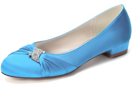 HFWXYSA Chaussures de Mariage Femme Escarpins Petit Talon Confortables Satin Chaussures de Soirée Mariée Cérémonie Élégantes Plates