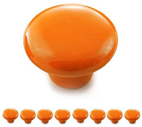 Ganzoo Möbelknöpfe 8er Set aus Porzellan/Keramik, orange, Vintage Shabby Landhaus Antik Optik, glänzende Oberfläche, Durchmesser 32mm, Tiefe 23mm, Montage bis 18mm