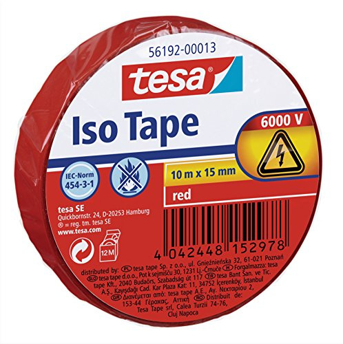 Tesa 56192 ISO Tape - Isolierband, 10 m x 15 mm 5 rotoli rot