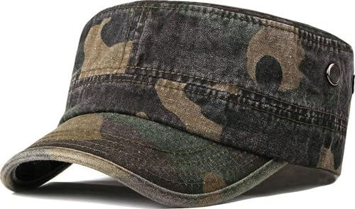 Unisex Militär Armee Hut Männer Frauen Flat Top Cap Adjustable Camo Cadet Cap, Einheitsgröße (Camo_Army Green)