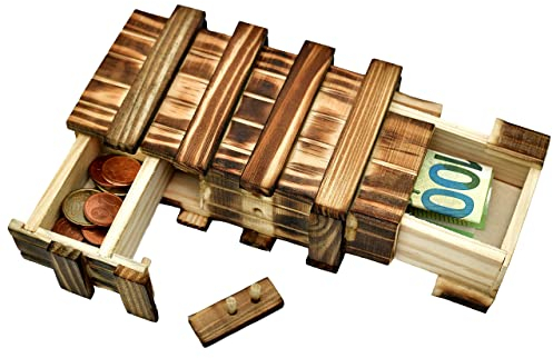 Magische Geschenkbox aus Holz Geld Geschenk Verpackung Rätselbox groß 2 geheime Fächern für Geldgeschenke, Gutscheine, Schmuck Mystery Knobelspiel Hochzeit Geburtstag Geschenk