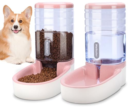 Meikuler Juego de comedero automático para perros y gatos, dispensador de agua, bebedero y comedero de alimentos por gravedad para perros pequeños y medianos, gatos, cachorros, gran capacidad, 1 galón