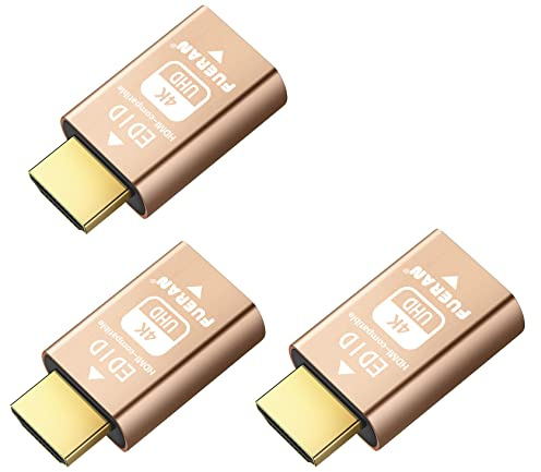 FUERAN Hdmi Edid Emulator Passthrough Lot de 3 adaptateurs émulateurs 3e génération Fonctionne avec Mac Thunderbolt vers HDMI commutateurs/Extension/récepteur AV/répartiteurs vidéo 4K 3840x2160@60
