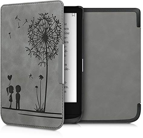 kwmobile Hülle kompatibel mit Pocketbook Touch Lux 4/5/Touch HD 3/Color (2020)/ Vivlio Lux 5 Hülle - Kunstleder Cover - Pusteblume Love Grau