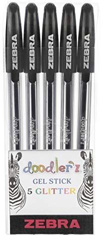 Zebra Pen Doodlerz Gel Stick Pen, Bold Point, 1.0mm, Black Ink, 5-Pack, 2660