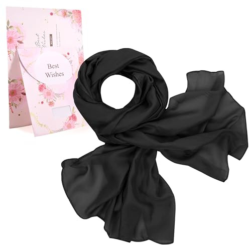 Tuopuda scarf dam, stola solskydd, halsduk sidenhalsdukar för aftonklänning bröllop sandstrand, bomullshandduk och linne, present kvinnor sidenscarf enfärgad 180 x 80 cm, svart