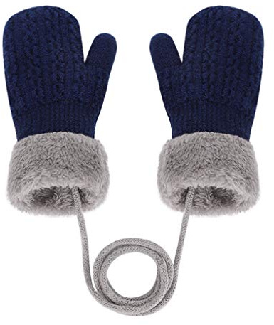 1 Paire de Bambin Gants Chauds Coton Tricot Gants avec la Corde Moufle Doublé Tricoté pour Ski Jouer Camping des Enfants de 1 à 4 Ans Moufles Mignons pour Enfants Garçons Filles