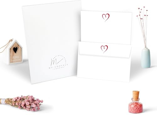 Me Loovely Heart Letter Writing Paper and Envelopes Set Stationary Love Heart A5 Size Letters for Valentine's Day Birthday & Wedding | (10 Letters and 10 Envelopes with Gift Envelope)