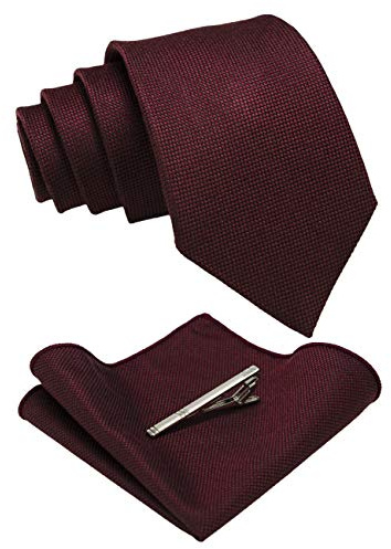 RBOCOTT Maroon Wool Tie Cashmere Cotton Nacktie and Pocket Square with Tie Clip Sets for Men
