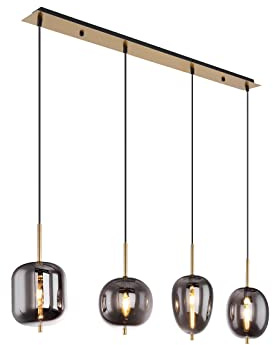GLOBO 4 flammige LED Rauchglas Balkenpendelleuchte, Metall messing