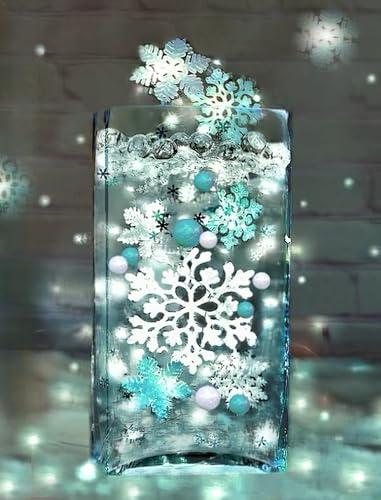 Vase Pearlfection 50 Floating White and Aqua Blue Snowflakes and Pearls- Fills 1 Gallon of The Transparent Water Gels for Your Vases- with Pre-Measured Prep/Storage Bag for Best Results!