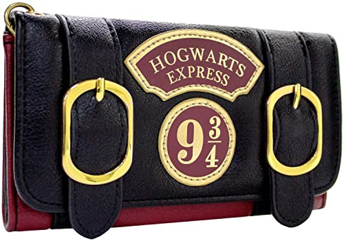 H.P. Express 9 3/4 - Monedero con Doble Hebilla de 3 Solapas para monederos y Tarjetas (Negro, One Size, 3 Solapas, Negro, One Size, 3 persianas