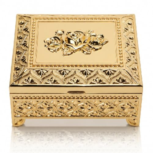 HERCHR Vintage Schmuckschatulle aus Metall, Schmuckkästchen Schmuckaufbewahrungsbox mit Rosenmuster für Frauen Mädchen Ohrringe Halskette Ring Schatztruhe Organizer(Gold)