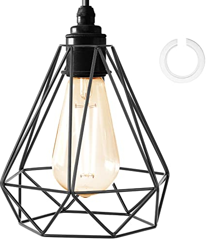 Kinsinder Vintage Käfig Draht Lampenschirm, Vintage Lampenschirm, Retro Industrielle Metall DIY Stehlampe Pendelleuchte für Küchen Loft Flur Schlafzimmer Bar Café Laden Salon Restaurant (Schwarz)