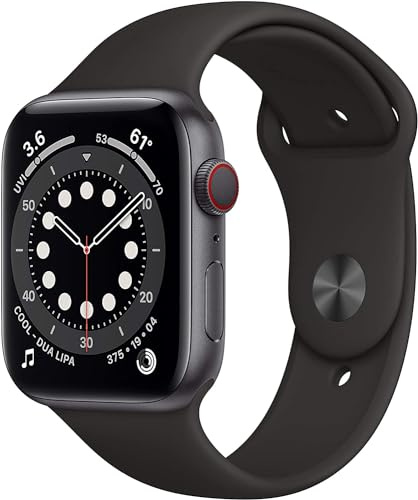 Apple Watch Series 6 (GPS + Cellular, 44MM) - Space Black Titanium Case with Black Sport Band (Renewed)