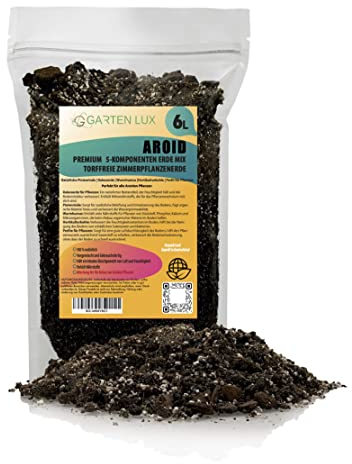 Garten Lux Premium Aroid Mix Erde-6L-5 Komponenten Torffreie Zimmerpflanzenerde für Alocasia,Philodendron,Epipremnum,Sansevieria,Spathiphyllum- Blumenerde der Aroid-Familie zum Wachsen und Umpflanzen