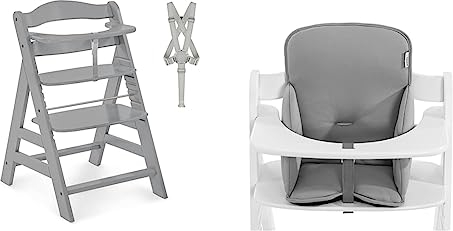 Hauck Kinder Hochstuhl Alpha+ - Mitwachsender Holz Babystuhl (FSC zertifiziert) & Alpha Cosy Comfort Sitzverkleinerer ab 6 Monate