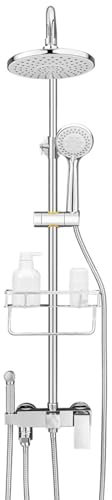 BiaoTeng Colonna Doccia Con Soffione E Doccetta cromo A Parete Quattro funzioni Monocomando Ottone Colonna Doccia Con Miscelatore E Rubinetto, cromo