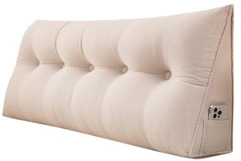 DEVINK Bett Kopfteil Multifunktional Dreieck Gepolstert, Dekorativ Für, Ergonomie Rückenlehne Wandkissen, Tragbar Kopfstütze Wandschutz, Mit Abnehmbarem Bezug Grau Kordsamt(24/60cm,White)