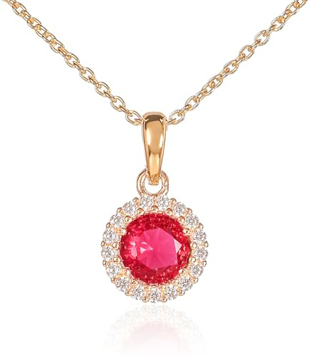Diamond Treats 925 Sterling Silber Halo Anhänger Halskette für Damen mit weißen, grünen, blauen oder roten Cubic Zirkonia Steinen, Elegante Silber Runde Halo Anhänger Halskette mit einer Geschenkbox