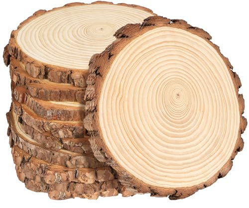 Agoer 10pcs Natural Wood Slices,14-15cm Unfinished Round Log Slices,1cm Thick No Hole Pine Wood Discs with Tree Bark,Rustic Log Wooden Circles for Crafts,DIY Arts,Wedding,Christmas Ornaments Coasters