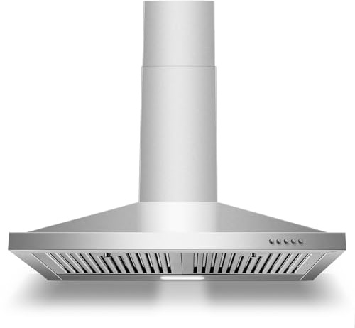Zomagas Range Hood 30 inch, Wall Mount Range Hood Ducted/Ductless, Kitchen Hood in Stainless Steel, Vent Hood with Baffle Filters, 3 Speed Fan, Push Button Control, Energy-Saving LED Light