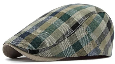 QI YUAN Flatcap Herren Sommer Kariert Schiebermütze Schirmmützen Lässige Kappe (DE/NL/SE/PL, Numerisch, 55, 59, grün kariert)