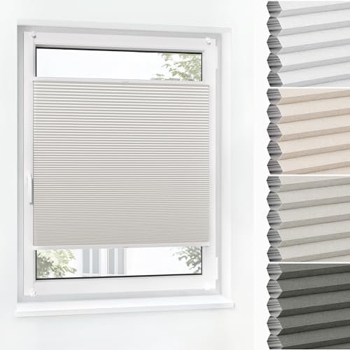 Jalousiescout Wabenplissee ohne Bohren Verdunklung—Thermo plissee Klemmfix Zweifarbig 45x60cm beige-Weiß, Sonnen-, Sicht- & Hitzeschutz Jalousie verdunklung für Fenster & Tür